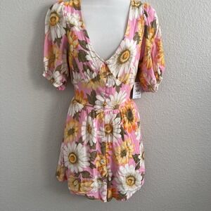 O'Neill Womens XS Romper Georgina Playsuit Puff Sleeve Empire Waist Smocked NWT